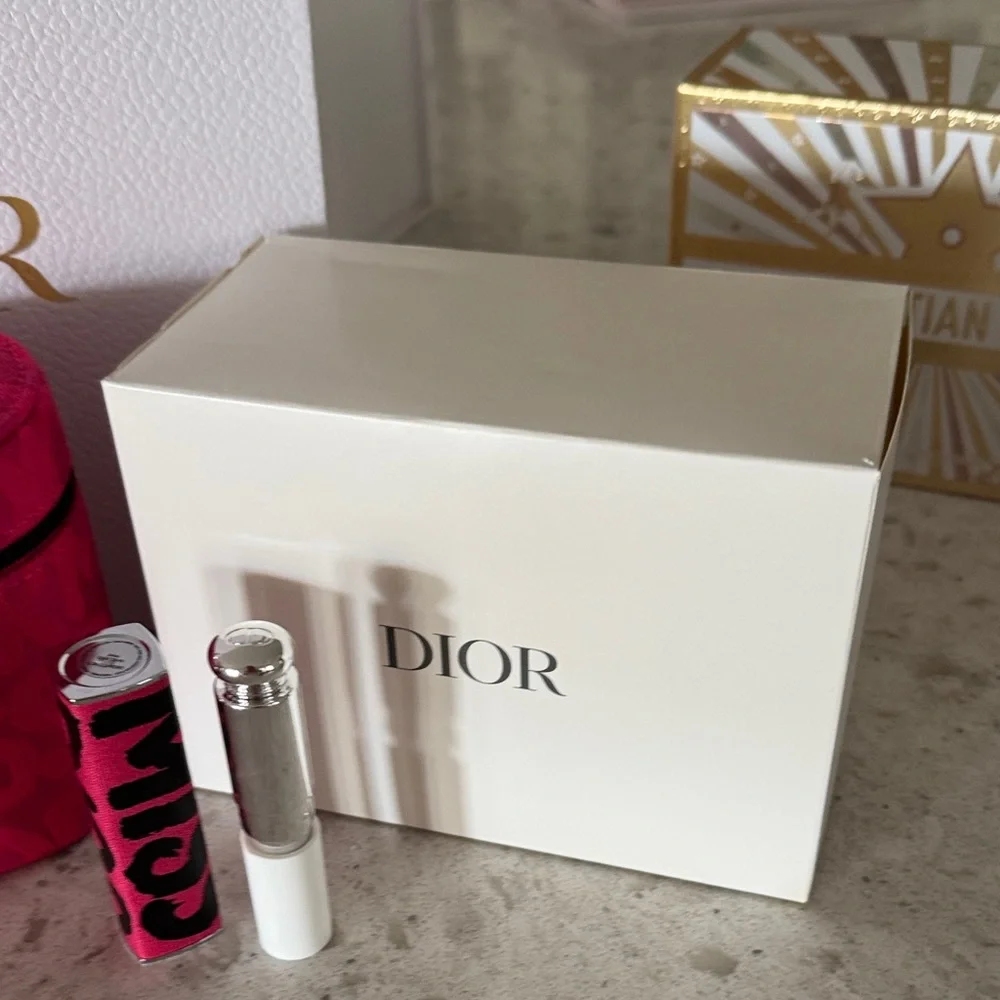 Dior Addict Lipstick with Miss Dior refill cap, new canvas beauty pouch